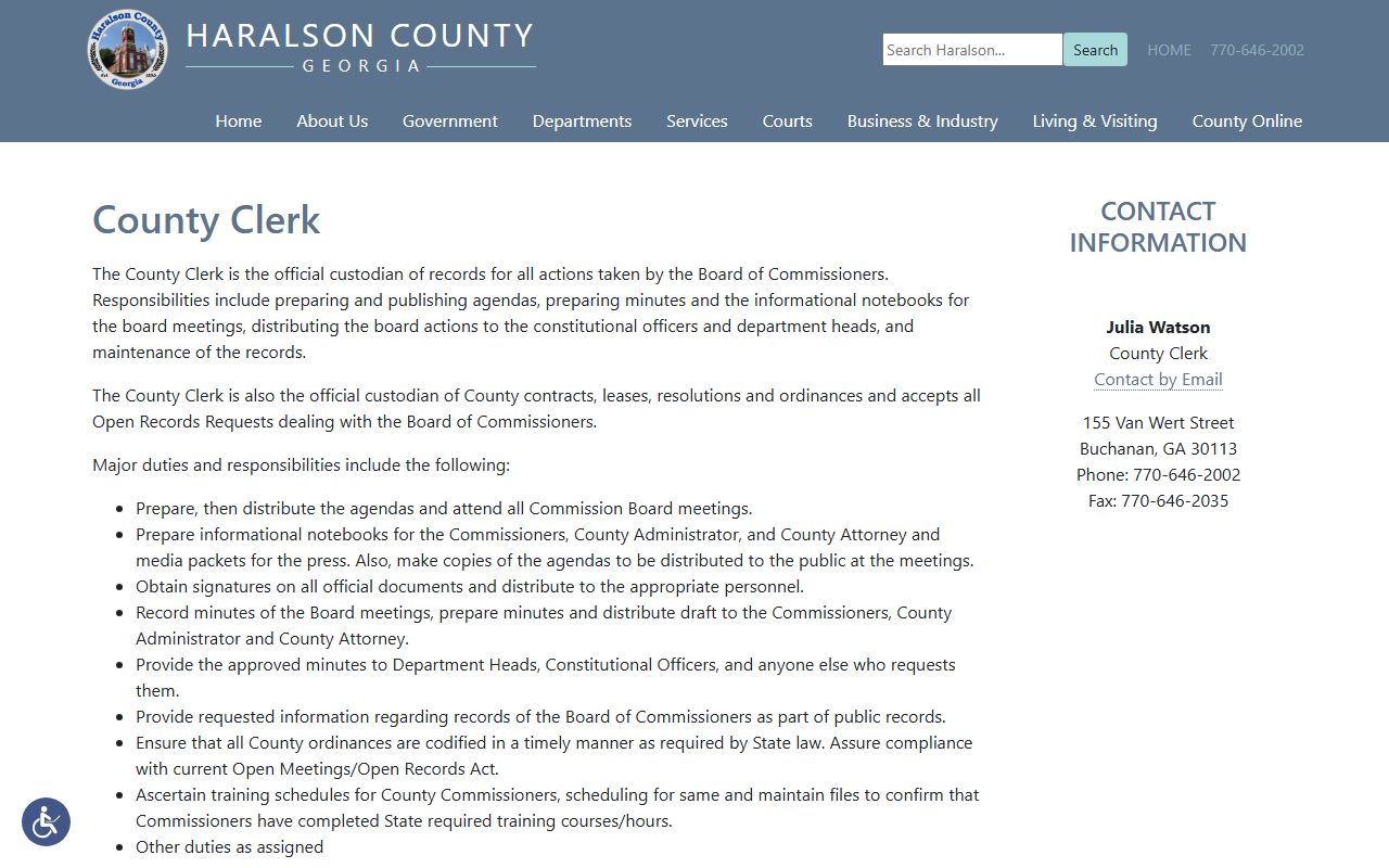 Haralson County court records County Clerk open records page