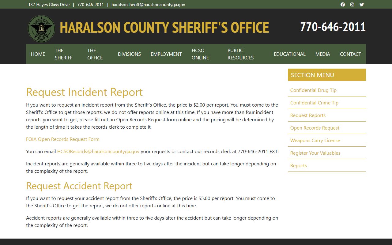 Haralson County court records sheriff incident and accident report request