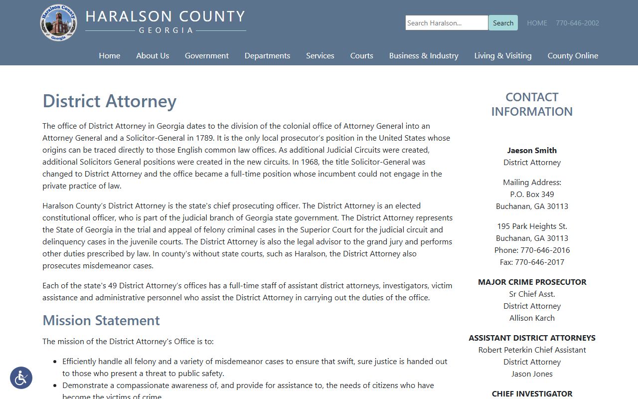 Haralson County criminal court records District Attorney page