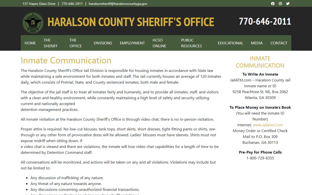 Haralson County inmate search video visitation and JailATM source