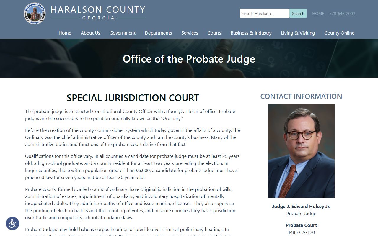 Haralson County marriage records Probate Judge page
