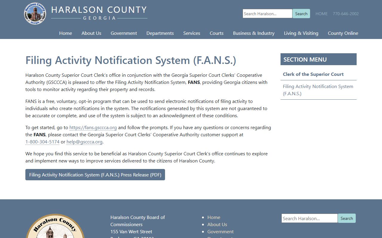 Haralson County probate records filing activity notification page