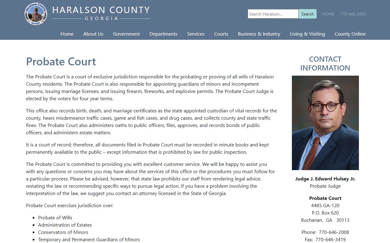 Haralson County traffic court records Probate Court page