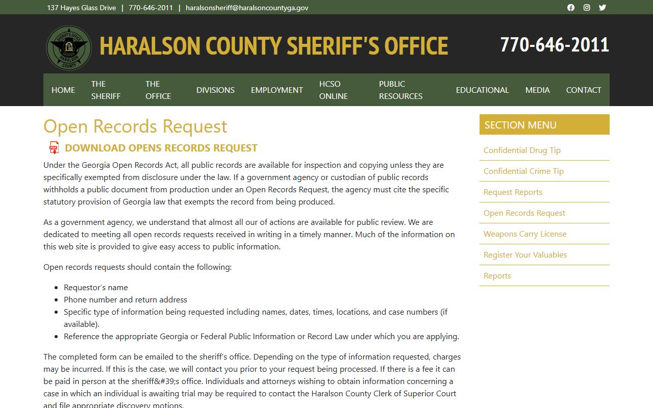 Haralson County warrant search sheriff open records source